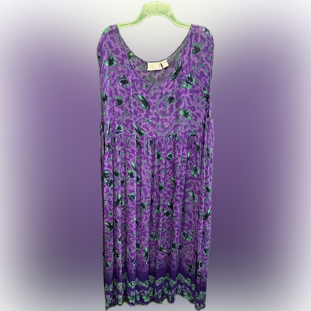 2 Piece Purple Floral with Green Accent Dress